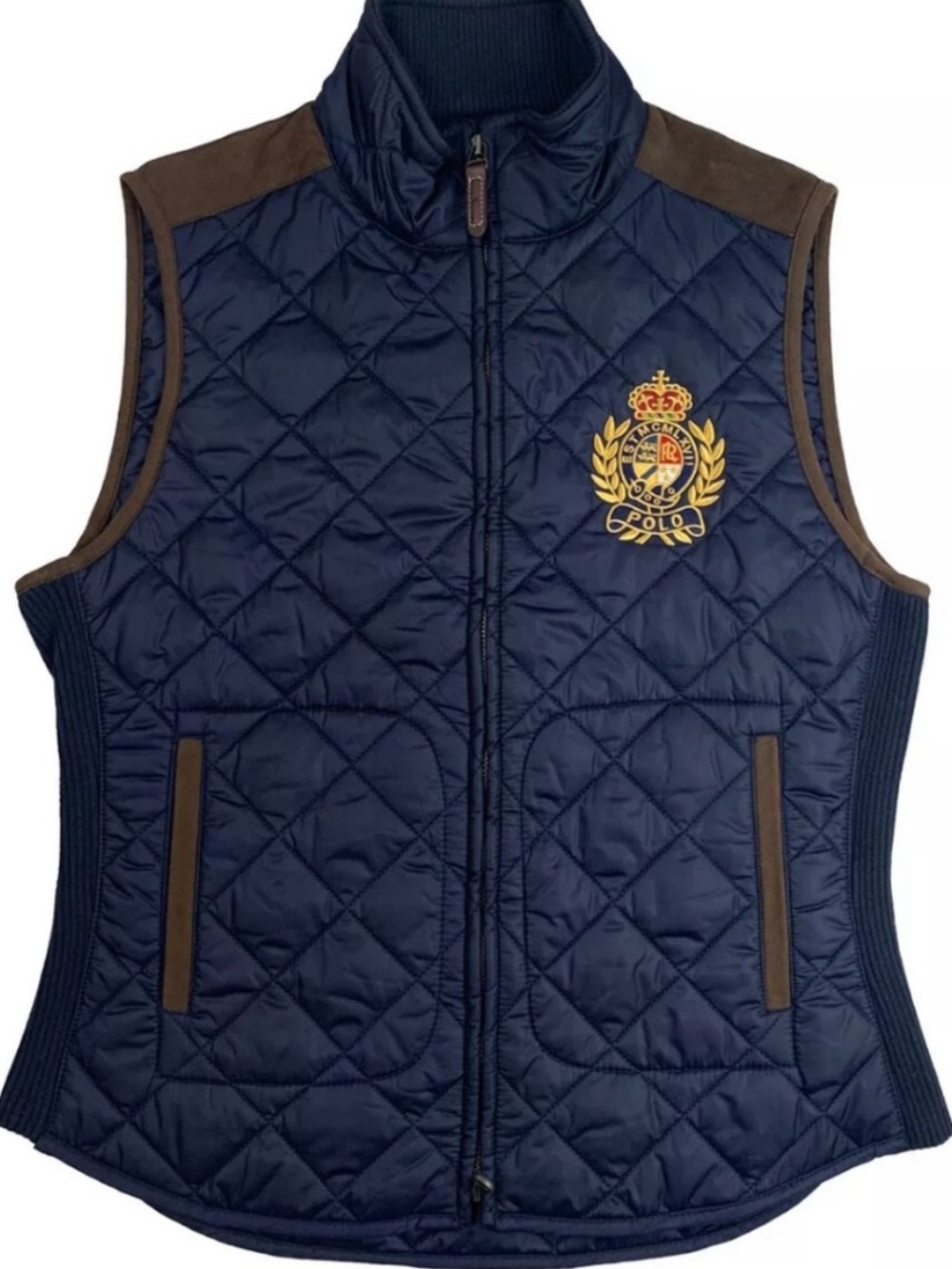 Ralph Lauren Bomber Suede Quilted Puffer Vest XS - Picture 2 of 5